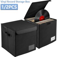 1/2Pcs Vinyl Record Storage Box Foldable Waterproof LP Organizer Bin with Handle and Label Slot Closet Clothes Toy Storage Bin