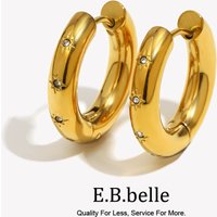 E.B.belle Earings Fashion Jewelry 2024 Non Tarnished Thick Hoop Earrings AAA Zircon CZ Star Gold Rhinestone Earrings For Women