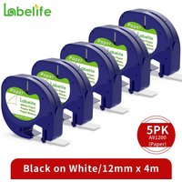 5 stücke 91200 papier weiß kompatibel dymo letratag plus LT-100T LT-100H 200b qx50 12mm 91330 91220 10697 59421 lt label band nachfüllung