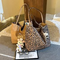 2026 Year Leopard Print Canvas Tote Bag Women Large Capacity Handheld Commuter Bag Trendy Casual Single Shoulder Bag