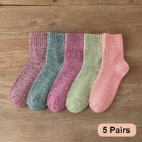 5 paires de nouvelles chaussettes Witner femmes chaussettes épaisses chaudes rétro couleur unie haute qualité taille libre