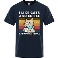 I Like Cats And Coffee Street Funny T-Shirt For Men Fashion Casual Loose Cotton Clothing Crewneck Breathable Tshirt Hip Hop Tees image 3