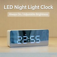 LED Mirror Alarm Clock with Night Light USB/AAA Dual-Powered Digital Display Desktop Clock for Bedroom Home Office Teens Kids