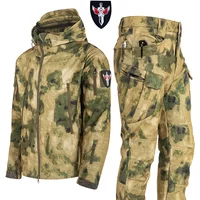 Fall Winter Men's Shark Skin Soft Shell Jacket Suit 2Pcs/set Multi-pocket Wear-resistant Fleece Warm Jackets+ Waterproof Pants