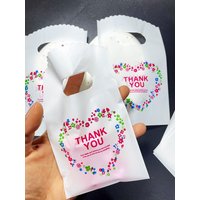 50pcs Mini Colored Flower Love Tote Bag, Small Earrings Ring Bracelet Packaging Shopping Plastic Bag For Party Event Gift Decor