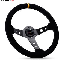 14Inch Racing Steering Wheel Suede 350mm Wheels with Horn Button Aluminum Frame PCD=6x70mm Deep-76mm Car/Game Universal