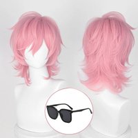 Anime Demi-Human Yuri Character Cosplay Wig - Short Pink Curls Heat-Resistant Synthetic Fiber Party Performance Wig