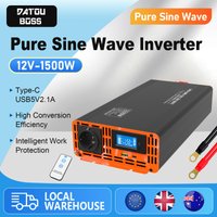 MFUZOP Pure Sine Wave Inverter PSW 12V 1500W DC to AC 110V Car Inverter, with LCD Screen and USB Type-C Port