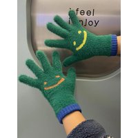 AliExpress NONE Cute Smile Face Touch Screen Gloves Women Winter Thicken Warm Plush Gloves Full Finger Outdoor Skiing Cycling Fleece Gloves ins