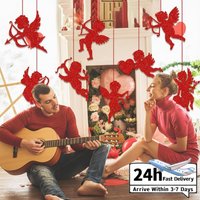 8Pcs Valentines Day Heart Cupid Embellishments 8 Styles Red Angel Decoration Tag for Wedding Anniversary Party Supplies Crafts