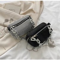 1pc New Portable Fashion Women's Crossbody Bag With Bright Diamonds And Metal Chains PU Material For Dinner Parties Everyday