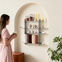 Industrial Adjustable Floating Shelf Wall Mounted Sliding Metal Magazine Rack Minimalist Bookshelf Living Room Decor