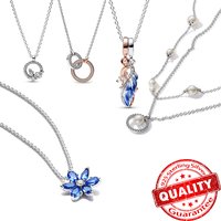 Elegant 925 Sterling Silver Feather Flower Musical Note Star Moon Pearl Necklace Boutique Couple Date Wedding Gift Matching