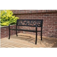 3 Seater Steel Garden Bench with Rose Style Slats, Outdoor Patio Furniture, Black