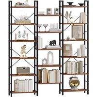 Large Rustic Brown and Black Metal Bookshelf with 17 Adjustable Shelves, 24x152x186 cm, for Living Room, Bedroom, Home Office, a