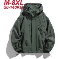 Men Jacket Hooded Windbreaker Trench Coats Oversize 6XL 7XL 8XL Plus Size Waterproof Black Bomber Camping Loose Thin Softshell