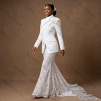 Pearls White Women Suit Skirt Set 2 Pcs Blazer Lace Prom Dress Formal Office Lady Jacket Customized Wedding Tuxedo Guest Coat