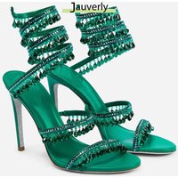 2026 Women's High Heels New Rhinestone Sandals Fashion Tassel Crystal Shoes Sexy Banquet Party Women's Large Sandals Size 34-46 image 4