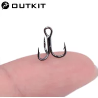 OUTKIT 10pcs 3x Strong Super Sharp Round Treble Hook Antirust High Carbon Steel 10-18# Sea Treble Hooks Fishing Tackle