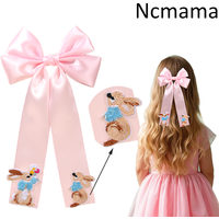 Satin Bow Hair Clip Cartoon Rabbit Embroidery Long Tail Hairpin Sweet Cute Handmade Barrette For Girls Kid Headdress Accessories