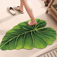 1PC Green Leaf Shaped Floor Mat, Quick-Dry Bathroom Rug, Bedroom Bedside Decorative Carpet Kitchen Door Stain Resistant Foot Mat