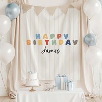 1pc Personalized Happy Birthday Backdrop Banner For James Custom Name Birthday Party Decoration Tapestry