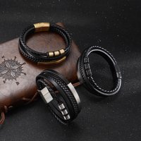 Fashion Hand-woven Multi-layer Combination Stainless Steel Bracelet Men Personality Magnet Buckle Leather Bracelet Jewelry Gift