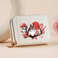 Hayao Miyazaki My Neighbor Totoro Short Coin Purse with Card Slots, Double Zipper Wallet Large Capacity Credit Card Holder Coin