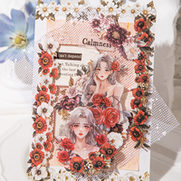 Mr.Paper 5 Packs White Kraft Paper Stickers Retro Floral Theme Journal Supplies Decorative Stickers for DIY Photo Frame Album Co