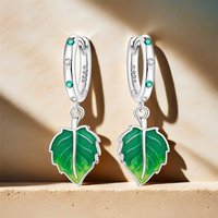 PANPOKI 925 Sterling Silver Fresh Green Leaves Plants Drop Earrings Women Earrings Fashion Party Original Jewelry Fine Gifts