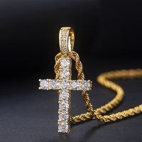 4/5mm Iced Out CZ Cross Pendant Necklaces for Women Men Punk Hiphop Rope Stainless Steel Chain on Neck Rapper Jewelry OHP003