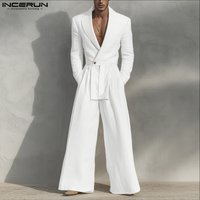 INCERUN Men Jumpsuits Solid Color Lapel Long Sleeve Casual Male Rompers Streetwear Loose 2025 Elegant Fashion Overalls Men S-5XL