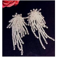 Ladies' Fashion Handcrafted Beaded Flower Pearl Tassel Earrings, Birthday Party Accessories And Gifts For Girls