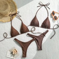 Retro polka dot and solid color triangle bikini set