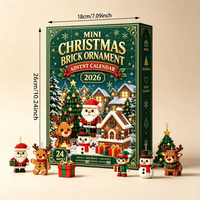 Weihnachts-Adventskalender 2026 Mini-Bausteine Ornament-Set 24 Stück Rentier Schneemann Hängende Dekoration Weihnachtsbaum-Anhänger