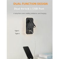 Modern Led Wall Sconce Reading Light 2 Switches Type-A & Type-C USB Ports 3W Adjustable Spotlight + 10W Backlight Bedside Lamp