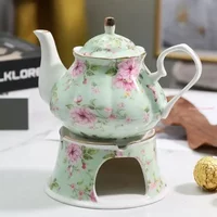 English British Teapot 400ML with Heating Base High-Grade Porcelain Tea Warmer Teapot Set Ceramic Holding Furnace