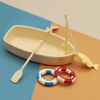 Funny Plastic Fishing Boat Model Mini Simulated Dollhouse Ornaments Bagged Miniature Fishing Boat Set Children