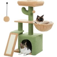 Cactus Cat Tree for Indoor Cats, Sisal Scratching Ramp, Cozy Hammock and Removable Top Bed Perch for Kittens, Green