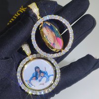Diy Creative Handmade Double-Sided Medallion Customized Photo Memory Pendant Iced Out Personality Picture Necklace Hip Hop Gift
