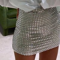 Summer Women Sequined Slim A-Line Skirt Ladies Wrap Hip Solid Sliver Mesh Skirt Female Casual Above-knee Sexy Fashion Skirts