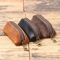 1pc Genuine Leather Coin Purse Vintage Zipper Clutch Wallet Retro Credit Card Holder Card Case Women Key Holder Organizer Pouch