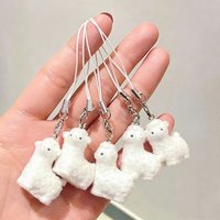 1pcs Fluffy Cute White Sheep Keychains Resin Mini 3D Animal Key Ring Holder Bag Charms Car Pendants Jewelry Gift
