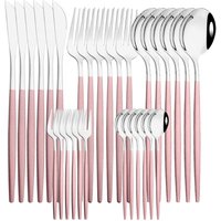 6 ensemble/30 pièces rose argent service de vaisselle couteau en acier inoxydable Ckae fourchette cuillère ensemble de couverts vaisselle argenterie ensemble livraison directe