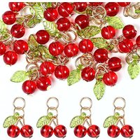 10pcs Red Cherry Charms Cute Glass Red Fruit Pendants with Loop DIY Jewelry Making Accessories for Bracelet Necklace Earrings