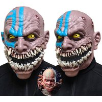 Game Mortal Kombat 11 Baraka Cosplay Mask Adults Blue Stripe Fanged Demon Latex Mask Horror Full Head Helmet Costume Accessory