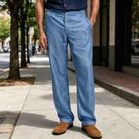 Men's Casual Linen Pants Elastic Waist Straight Leg Lightweight Trousers Breathable Loose Fit Summer Streetwear For Daily Wear