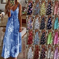 Floral Suspender Slim Long Women's Dress High Waist Skirt Style V-Neck Sleeveless Citywalk Summer Dress Elegant Women's Gown