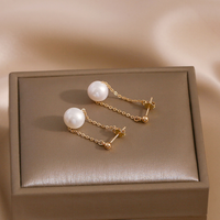 Minar Classic Baroque Freshwater Pearl Drop Earrings for Women Girls Gold Plated Chain Purple Pink Pearls Long Tassel Earring