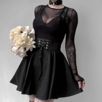 Gothic Black Skirt Japanese-Style Hipster Black JK Bubble Women's Lace-up Back Zip Ins Girl's Pleated Mini Skirt